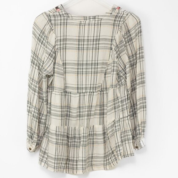 Anthropologie Darlene Plaid Peasant Blouse Plaid Top Floral Yoke Size Small - Picture 3 of 7